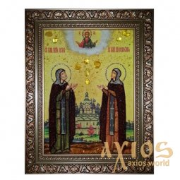 Бурштинова ікона Святі Петро і Февронія 20x30 см - фото