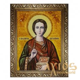 Бурштинова ікона Святий великомученик і цілитель Пантелеймон 20x30 см - фото