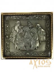 Ікона в металі Трійця, сріблення, позолочена рамка, 5х5 см - фото