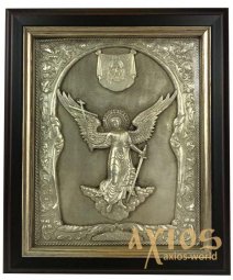 Ікона в металі Ангел Хранитель, сріблення, рамка з дерева, 11х14 см - фото