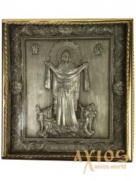 Ікона в металі Покрова, сріблення, позолочена рамка, 8х8 см - фото