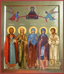 Писана сімейна ікона, 5 святих, 30х40 см, золото - фото