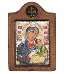 Ікона Божа Матір Страсна, Італійський оклад №1, емалі, 6х8 см, дерево вільха - фото