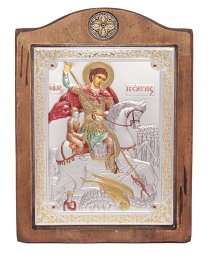 Ікона Святий Георгій, Італійський оклад №3, емалі, 17х21 см, дерево вільха, ПД010519 - фото