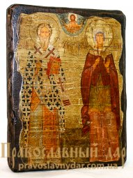 Ікона під старовину Священномученик Кипріан і Свята мучениця Іустина 7x9 см - фото