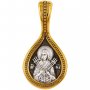 Образок - ікона Божої Матері пом`якшення злих сердець (Семистрільна), срібло з позолотою, 15х30 мм, Е 8467