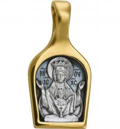 Образ Божої Матері «Невипивана чаша» з чорнінням, срібло 925 позолотою - фото