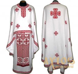 Облачення священицьке, вишите на габардині білого кольору, нашитий хрест, грецький крій  R85G - фото