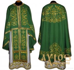 Облачення священицьке, вишите на габардині зеленого кольору, вишитий галун, грецький крій R074G - фото