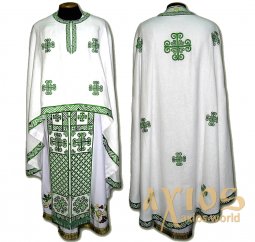 Облачення священицьке, льон, білого кольору, вишитий хрест, грецький крій  R85G - фото