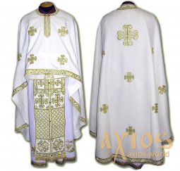 Облачення священицьке, вишите на габардині білого кольору,  нашитий хрест, грецький крій R85G - фото