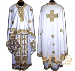 Облачення священицьке, вишите на цупкому атласі білого кольору, вишитий галун, нашитий хрест, грецький крій R133G - фото