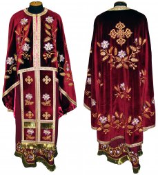 Облачення священицьке, вишите на якісному оксамиті бордового кольору, грецький крій R036g - фото