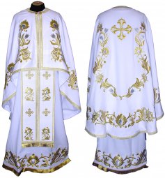 Облачення священицьке, вишите на габардині білого кольору, з вишитим галуном, грецький крій R042g - фото