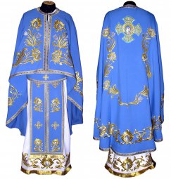 Облачення священицьке, вишите на габардині блакитного кольору, з вишитим галуном, грецький крій R042g - фото