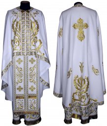 Облачення священицьке, вишите на габардині білого кольору, вишитий галун, грецький крій R67g - фото