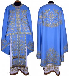Облачення священицьке, вишите на габардині блакитного кольору, вишитий галун, грецький крій R74g - фото