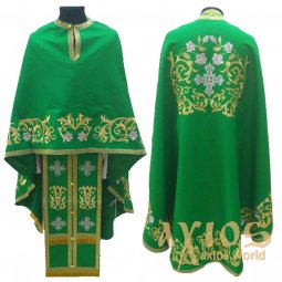 Облачення священицьке, грецький крій, вишите на габардині зеленого кольору - фото