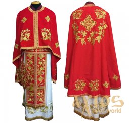 Облачення священицьке, вишите на габардині червоного кольору, грецький крій R083 - фото