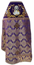 Облачення священицьке, плечі вишиті на оксамитові, основна тканина - парча фіолетового кольору - фото