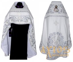 Облачення священицьке, білий оксамит, вишивка сріблом - фото