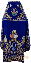 Облачення священицьке, вишите на оксамиті синього кольору, вишивка золотом, вишиті ікони - фото