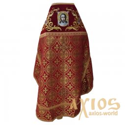 Облачення священицьке, комбіноване з парчі червоного кольору, тканина "київський хрест" - фото