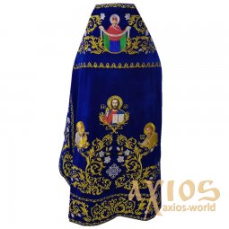 Облачення священицьке, вишите на синьому оксамиті, вишита ікона «Покров Пресвятої Богородиці», вишиті ікони святих - фото