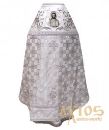 Облачення священицьке, комбіноване, основна тканина - біла парча (малюнок - хрести), плечі вишиті на білому оксамиті - фото