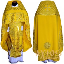 Облачення священицьке, вишите на габардині жовтого кольору, вишитий галун R069m (V) - фото