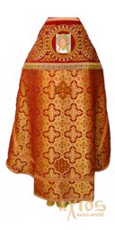 Облачення священицьке, комбіноване, плечі вишиті на оксамиті (кола), основна тканина - парча, червоного кольору. - фото