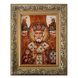 Янтарна ікона Святитель Миколай Чудотворець 30x40 см