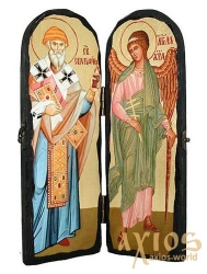 Ікона під старовину Святитель Святий Спиридон і Святий Ангел Хранитель Складення подвійний 10x30 см - фото