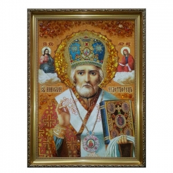 Янтарная икона Святитель Николай Чудотворец 80x120 см - фото