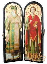 Ікона під старовину Святитель Лука Кримський і Святий цілитель Пантелеймон Складення подвійний 10x30 см - фото