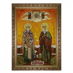 Янтарна ікона Кипріян і Свята мучениця Іустина 80x120 см Янтарна ікона Кипріян і Свята мучениця Іустина 80x120 см - фото