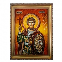 Янтарна ікона Святої Великомученик Воїн Феодор 60x80 см - фото