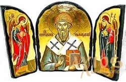 Ікона під старовину Святитель Святий Спиридон Складення потрійний 14x10 см - фото