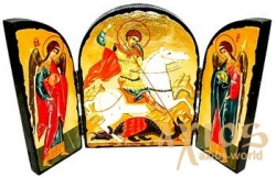 Ікона під старовину Святий Георгій Побідоносець Складення потрійний 14x10 см - фото