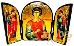 Ікона під старовину Святий великомученик Пантелеймон Складення потрійний 14x10 см - фото