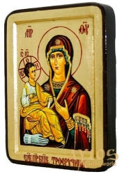 Икона Преподобная Богородица Троеручица Греческий стиль в позолоте  без шкатулки - фото