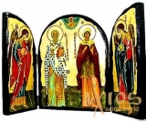Ікона під старовину Священномученик Кипріан і Свята мучениця Іустина Складення потрійний 14x10 см