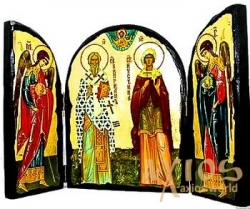 Ікона під старовину Священномученик Кипріан і Свята мучениця Іустина Складення потрійний 14x10 см - фото