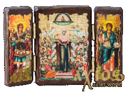 Ікона під старовину Пресвятої Богородиці Всіх скорботних радість складень потрійний 14x10 см - фото