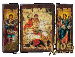 Ікона під старовину Святий великомученик Георгій Побідоносець складень потрійний 14x10 см - фото