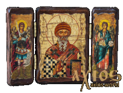 Ікона під старовину Святитель Святий Спиридон складень потрійний 14x10 см - фото