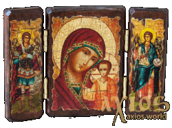 Ікона під старовину Пресвятої Богородиці Казанська складень потрійний 14x10 см - фото