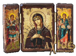 Ікона під старовину Пресвятої Богородиці Семистрільна складень потрійний 14x10 см - фото