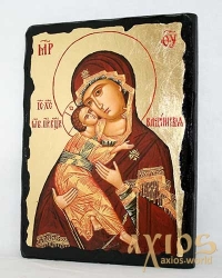 Икона под старину Пресвятая Богородица Владимирская с позолотой 17x23 см - фото