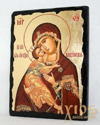 Икона под старину Пресвятая Богородица Владимирская с позолотой 17x23 см Икона под старину Пресвятая Богородица Владимирская с позолотой 17x23 см - фото